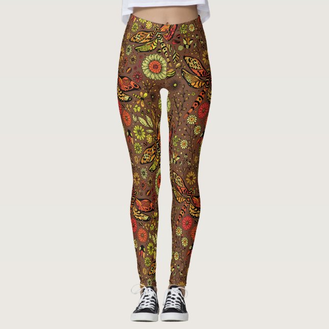 Fly, fluga drakonfluga på brunt kanel leggings (Framsida)