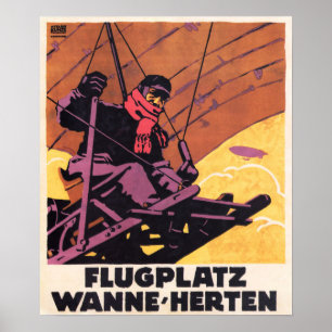 FLY FLUGPLATZ WANNE HERTEN Vintage German Poster