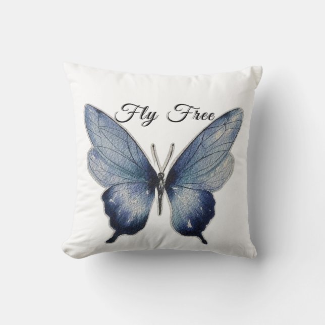 Fly Free – Blue Butterfly Art Design Kudde (Framsida)