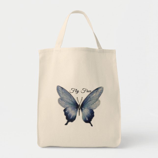 Fly Free – Blue Butterfly Art Design Tygkasse (Framsidan)