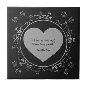 Fly Free Metallic Silver Heart Black Pet Memorial Kakelplatta