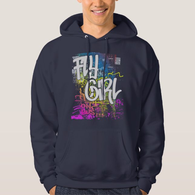 Fly Girl 80's 90's Rap Old school Hip hop Graffiti Hoodie (Framsida)