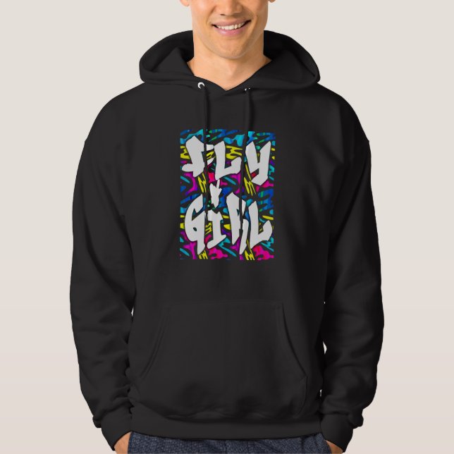 Fly Girl 80s 90s Retro Women Girls Hoodie (Framsida)