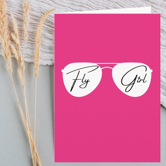 Fly Girl Aviator Sunglasses,Cute Rosa Birthday Kort (Skapare uppladdad)