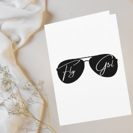 Fly Girl Black Aviator Sunglasses,Cute Birthday Kort