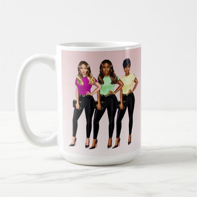 Fly Girl Bossy Women Rosa and White Kaffemugg (Vänster)