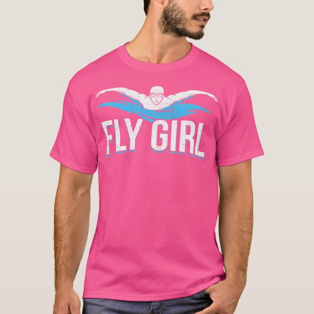 Fly Girl Simma Butterfly Swimmer Swimming Team T Shirt (Framsida)