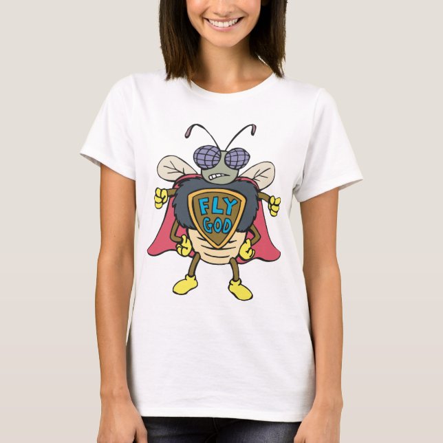 Fly Gud Superhjälte Fly Insekt Karaktär T Shirt (Framsida)