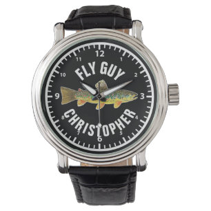 FLY GUY Brown Trout Fishing Personalize Fisherman Armbandsur