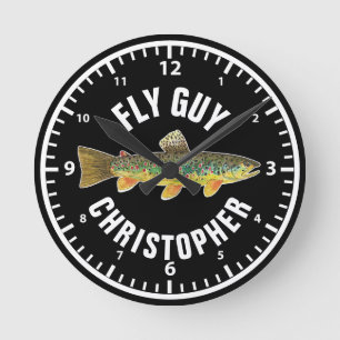FLY GUY Brown Trout Fishing Personalize Fisherman Rund Klocka