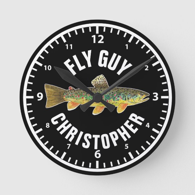 FLY GUY Brown Trout Fishing Personalize Fisherman Rund Klocka (Framsida)