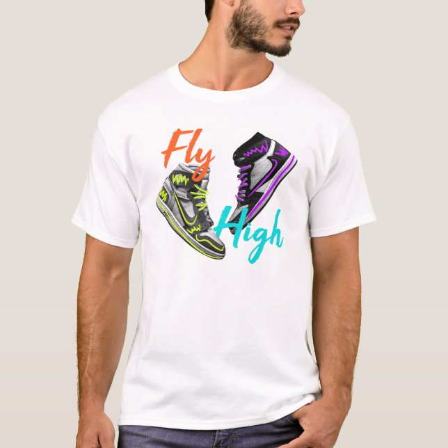 Fly High - Retro High-Top Sneaker Neon Art T Shirt (Framsida)