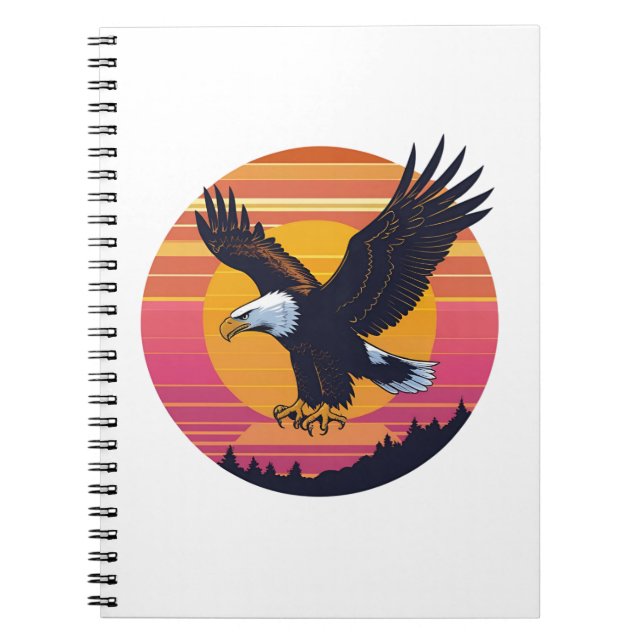 Fly High Soar Free - Retro Eagle Sunset Graphic Anteckningsbok (Framsidan)