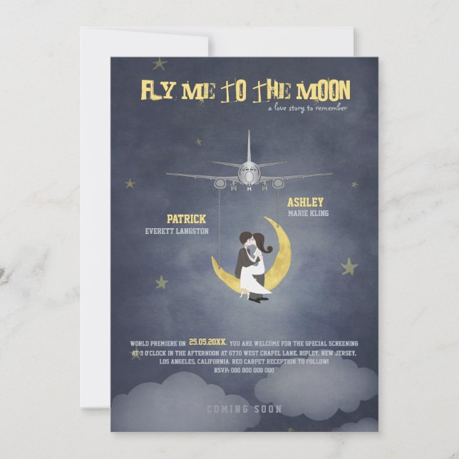 Fly Me to The Moon 2 - Filmplansch - Bröllop Inbjudningar (Framsida)