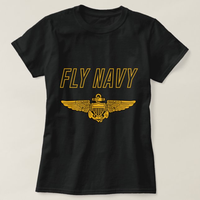 Fly Navy Sweatshirt Classic Navy Pilot Vingar T Shirt (Design framsida)