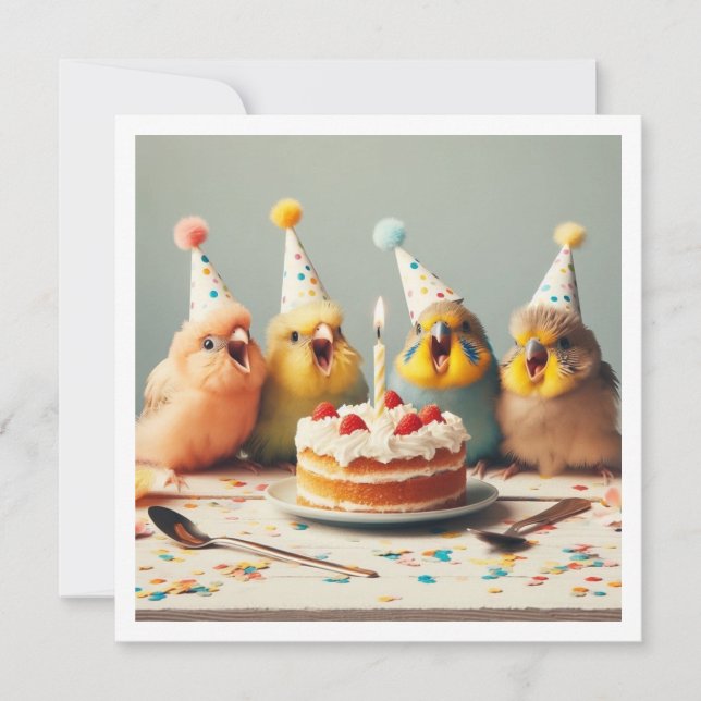 Fly på! Parakeet-födelsedag, fågelfödelsedag Inbjudningar (Framsida)