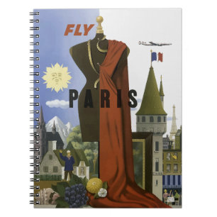 Fly Paris Frankrike Vintage resor Poster Anteckningsbok