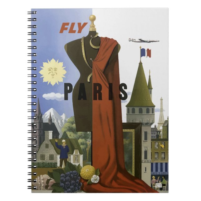 Fly Paris Frankrike Vintage resor Poster Anteckningsbok (Framsidan)