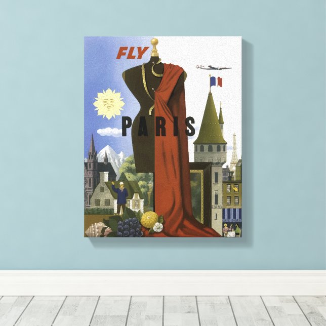 Fly Paris Frankrike Vintage resor Poster Canvastryck (Insitu (trägolv))