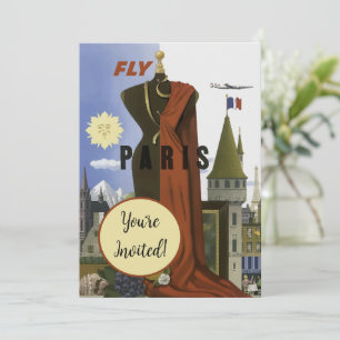 Fly Paris Frankrike Vintage resor Poster Inbjudningar