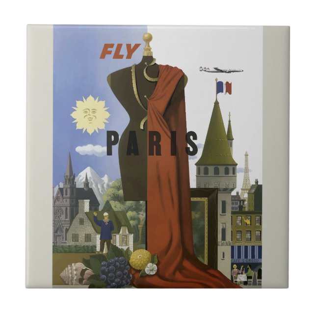 Fly Paris Frankrike Vintage resor Poster Kakelplatta (Framsidan)