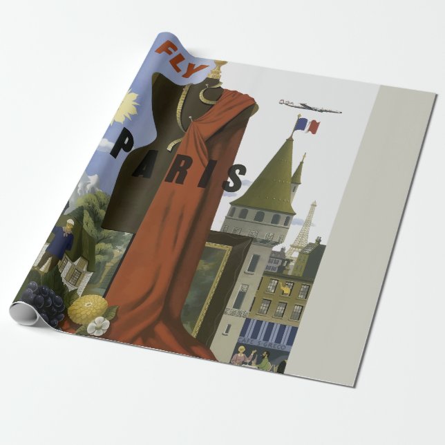 Fly Paris Frankrike Vintage resor Poster Presentpapper (Utrullad)