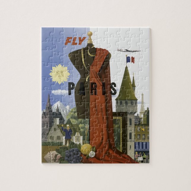 Fly Paris Frankrike Vintage resor Poster Pussel (Vertikal)