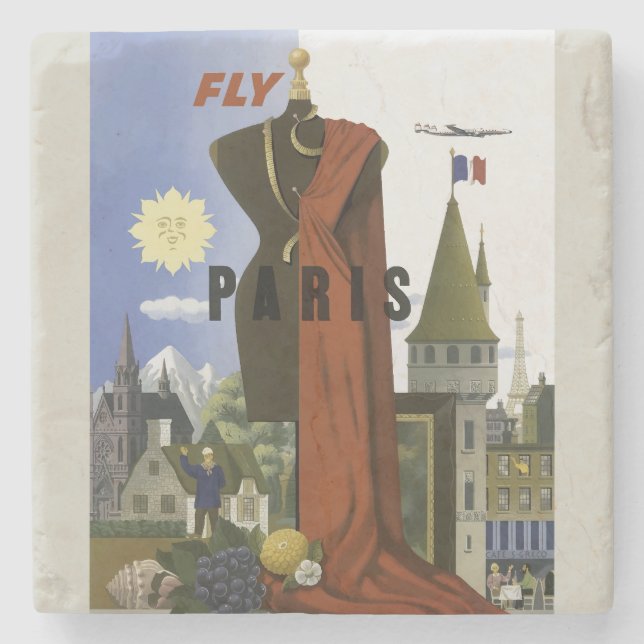 Fly Paris Frankrike Vintage resor Poster Stenunderlägg (Framsidan)
