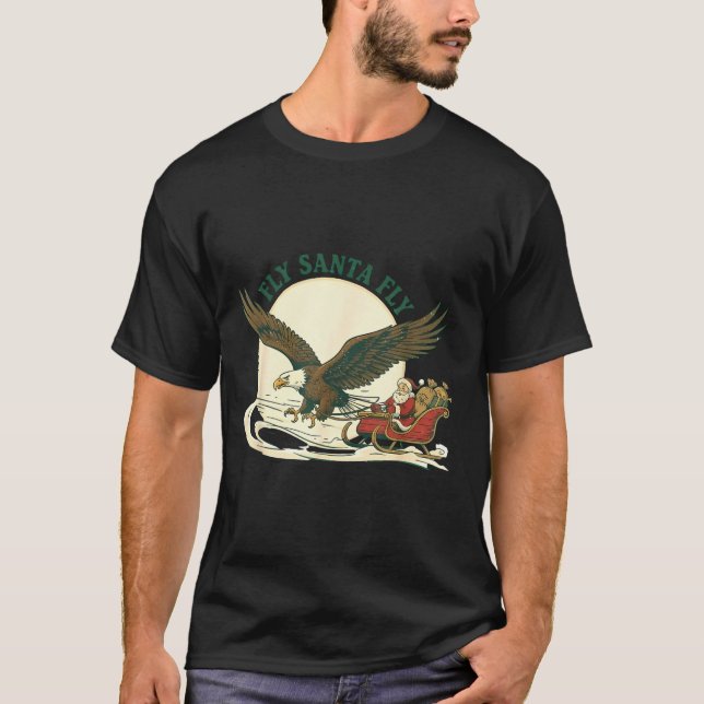 Fly Santa Fly Christmas, Santa Football  T Shirt (Framsida)