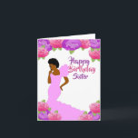 Fly Sister African American Birthday Card Kort<br><div class="desc">Detta vackra födelsedagskort och elegant-kort har rosa och lila ro och en afrikansk amerikansk kvinna i en rosa. Skaffa det här klassens och söta födelsedagskort till din syster och få ett leende på ansikte.</div>