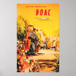 FLY to INDIA by BOAC Tours Helgdagars Old Travel Poster