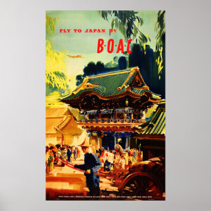 FLY TO JAPAN by BOAC Airways Retro Travel Tourism Poster
