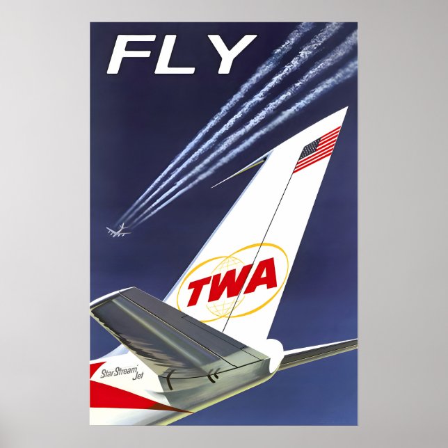 FLY TWA Trans World Airlines Boeing 707 Resa Poster (Framsidan)