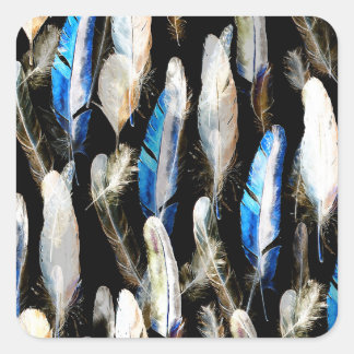 Fly Watercolor Feathers: Sömlös bakgrund Fyrkantigt Klistermärke