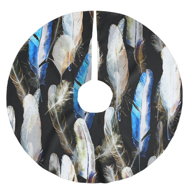 Fly Watercolor Feathers: Sömlös bakgrund Julgransmatta Borstad Polyester (Framsidan)