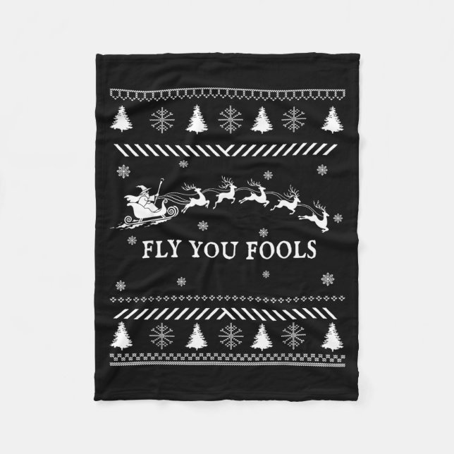 Fly You Fools Wizard Santa Sleigh Reindeer Ugly Ch Fleecefilt (Framsidan)
