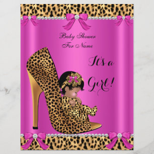 Flyer Baby Shower Bebis Söt Tjej Leopard Hetrosa