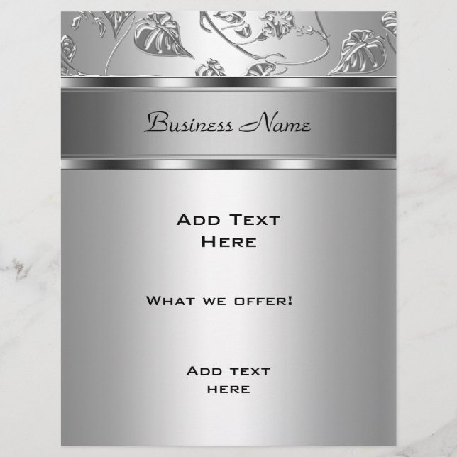 Flyer Elegant Classy Silver Embossed Blommigt (Framsidan)