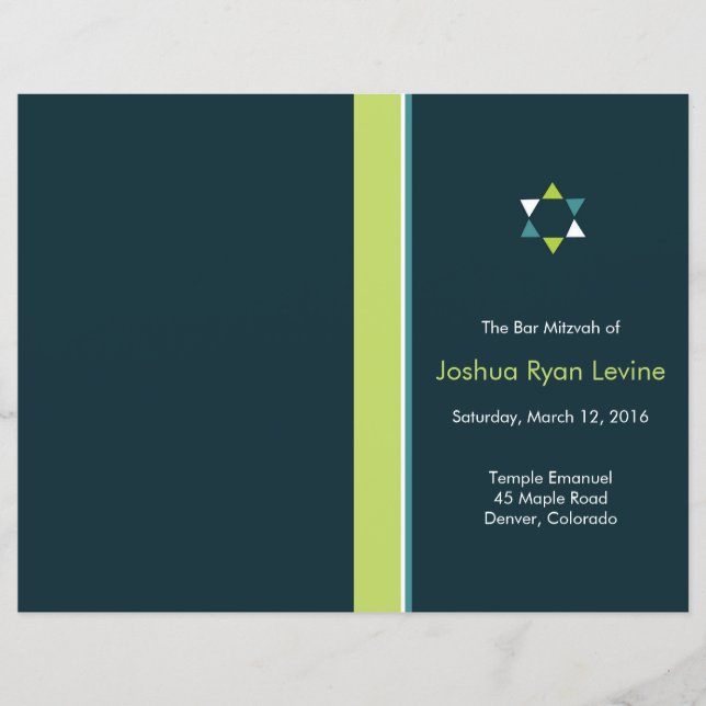 Flyer för det moderna Star Pub Mitzvah-programmet (Framsida)