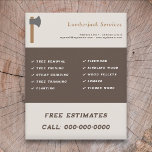 Flyer för Lumberjack-tjänster<br><div class="desc">En Flyer med en yxillustration för snickare-,  träarbetare- och lumberjacktjänster (borttagning och rensning av träd,  ved,  stenstömning m.m.).</div>