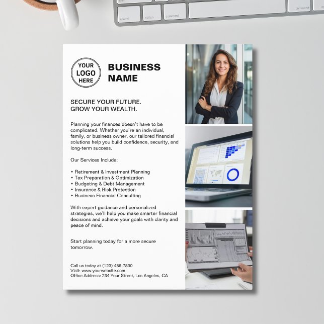 Flyer för moderna vitala Professioneller (Modern White Professional Financial Services Flyer)