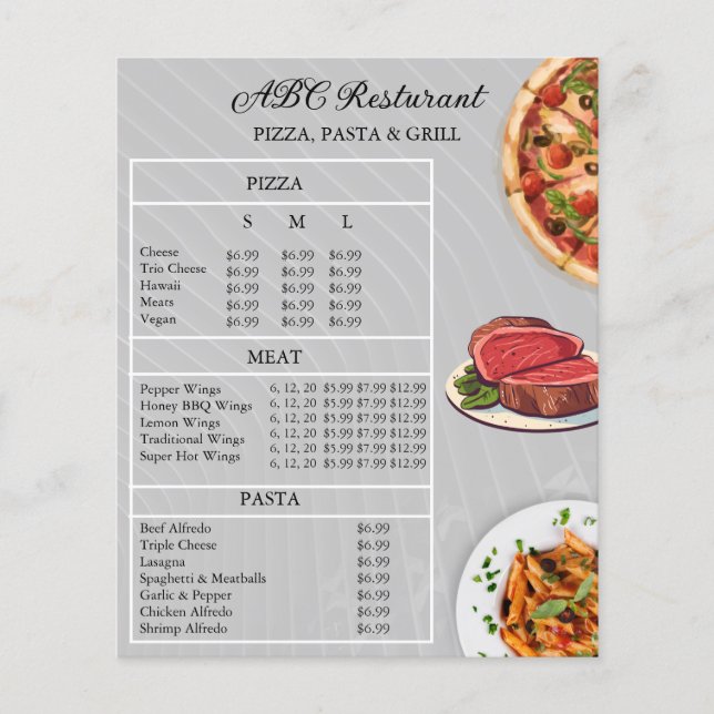 Flyer för restaurangmeny | Utskriftsvänlig design (Framsidan)
