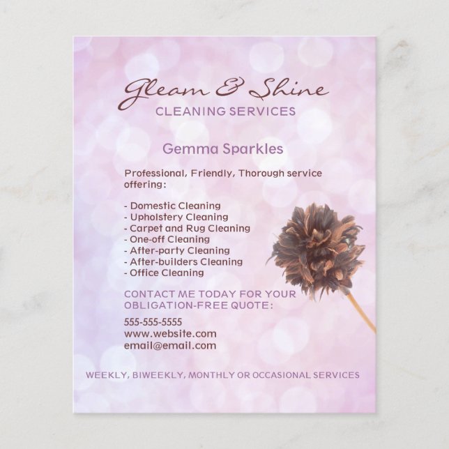 Flyer för rosa Städning tjänster (Framsidan)