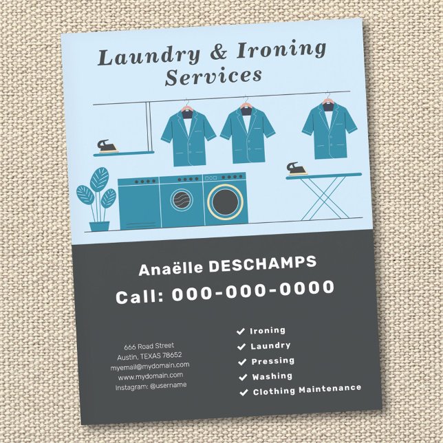 Flyer för tvätt och strykningstjänster (Laundry & Ironing Services Flyer)