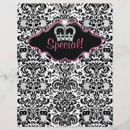 Flyer Salon Blommigt Damask Black White Krona Rosa