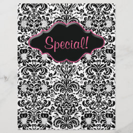 Flyer Salon Blommigt Damask Black White Rosa