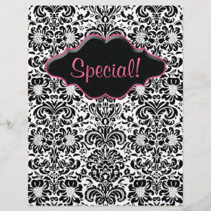Flyer Salon Blommigt Damask Black White Rosa