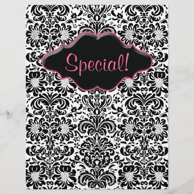 Flyer Salon Blommigt Damask Black White Rosa (Framsidan)