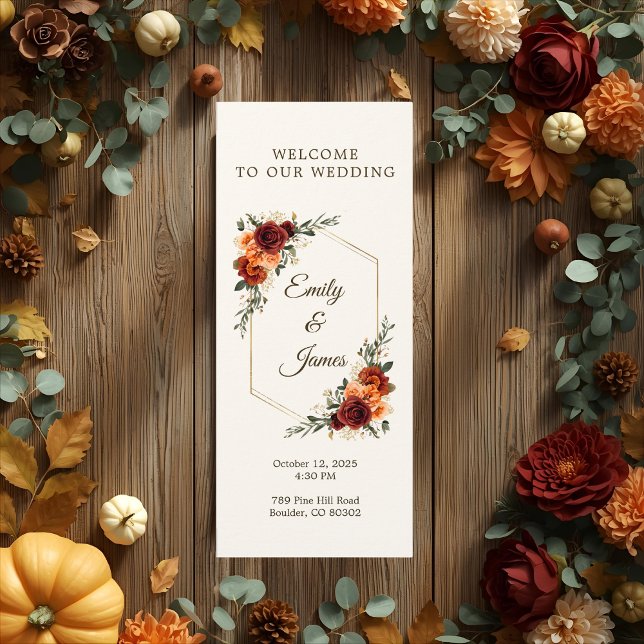 Flyer till programmet Rustic Fall Wedding | Burgun (Skapare uppladdad)