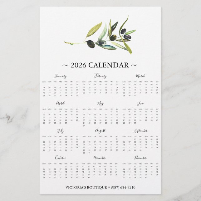 Flyers Botanical Olive Gren 2025-kalender (Framsidan)